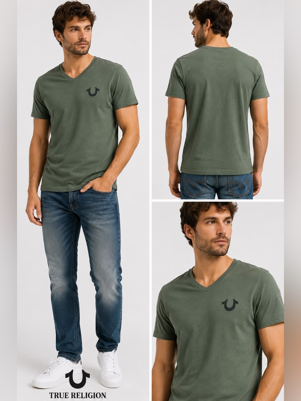 True Religion Men’s V-Neck Horseshoe Logo Green T-Shirt NWT M L